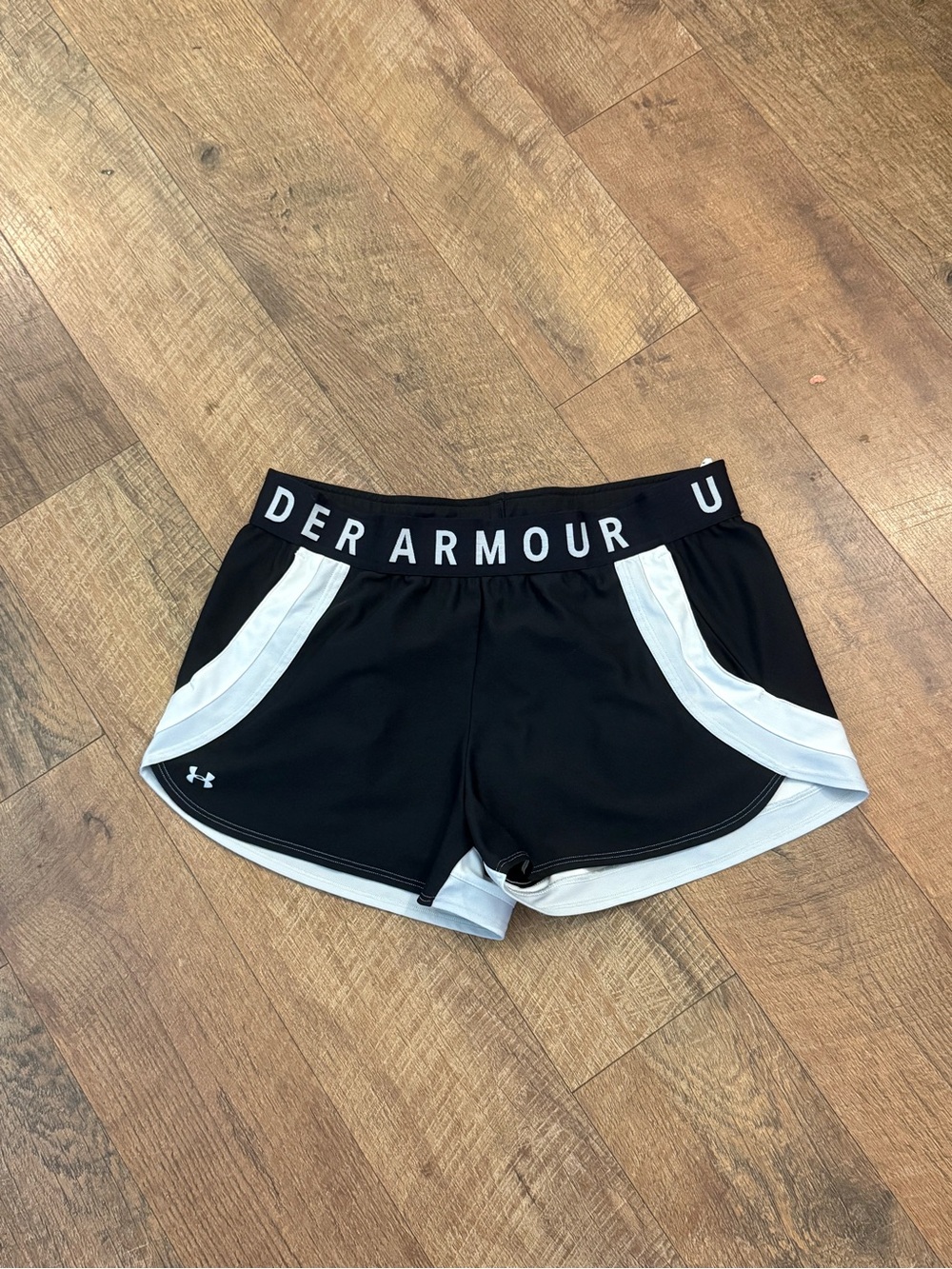 Under Armour Black and White Women’s Athletic Shorts with Logo Waistband